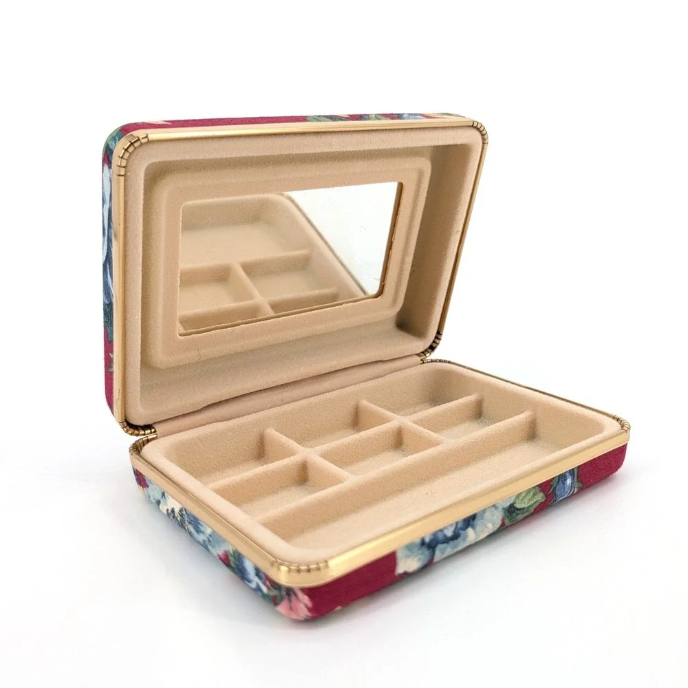 Vintage Floral Tapestry Jewelry Travel Case Mirror‎ Cottagecore Organizer Bag